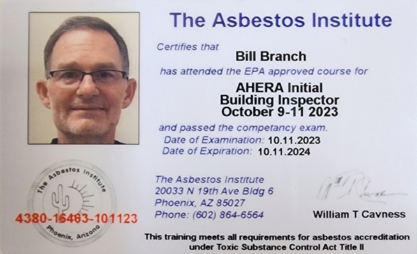 Bill Branch 121 PRO EPA AHERA certified